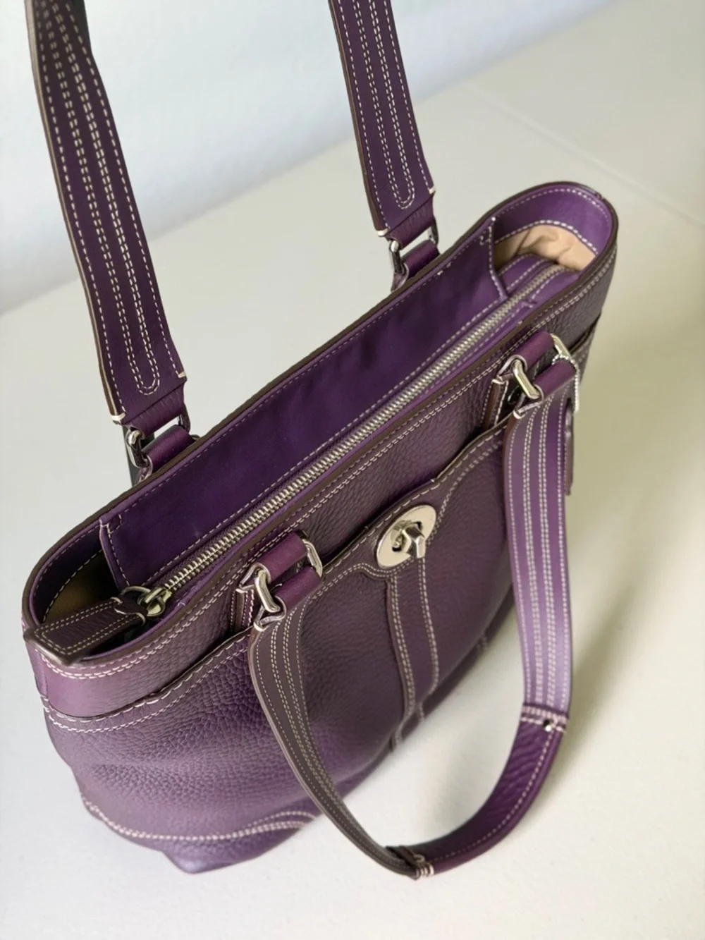 Coach Purple Hampton Y2k Pebbled Leather Tote Bag - Picture 8 of 14